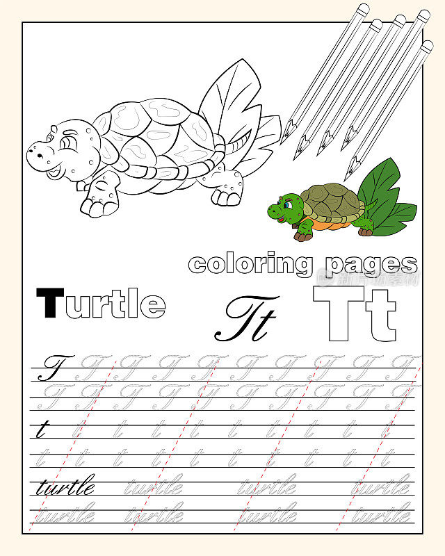 illustration_20_coloring pages of the English alphabet with animal drawings with a string for writing English letters